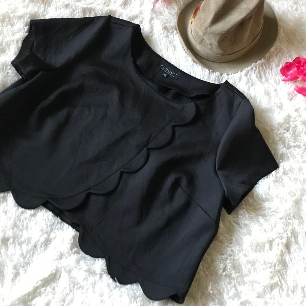 Eloquii Black Scallop Edge Crop Top